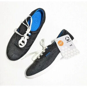 Crocs Black LoPro Long Vamp Prim Sneakers NEW Size 6 Womens $50 Lace Up